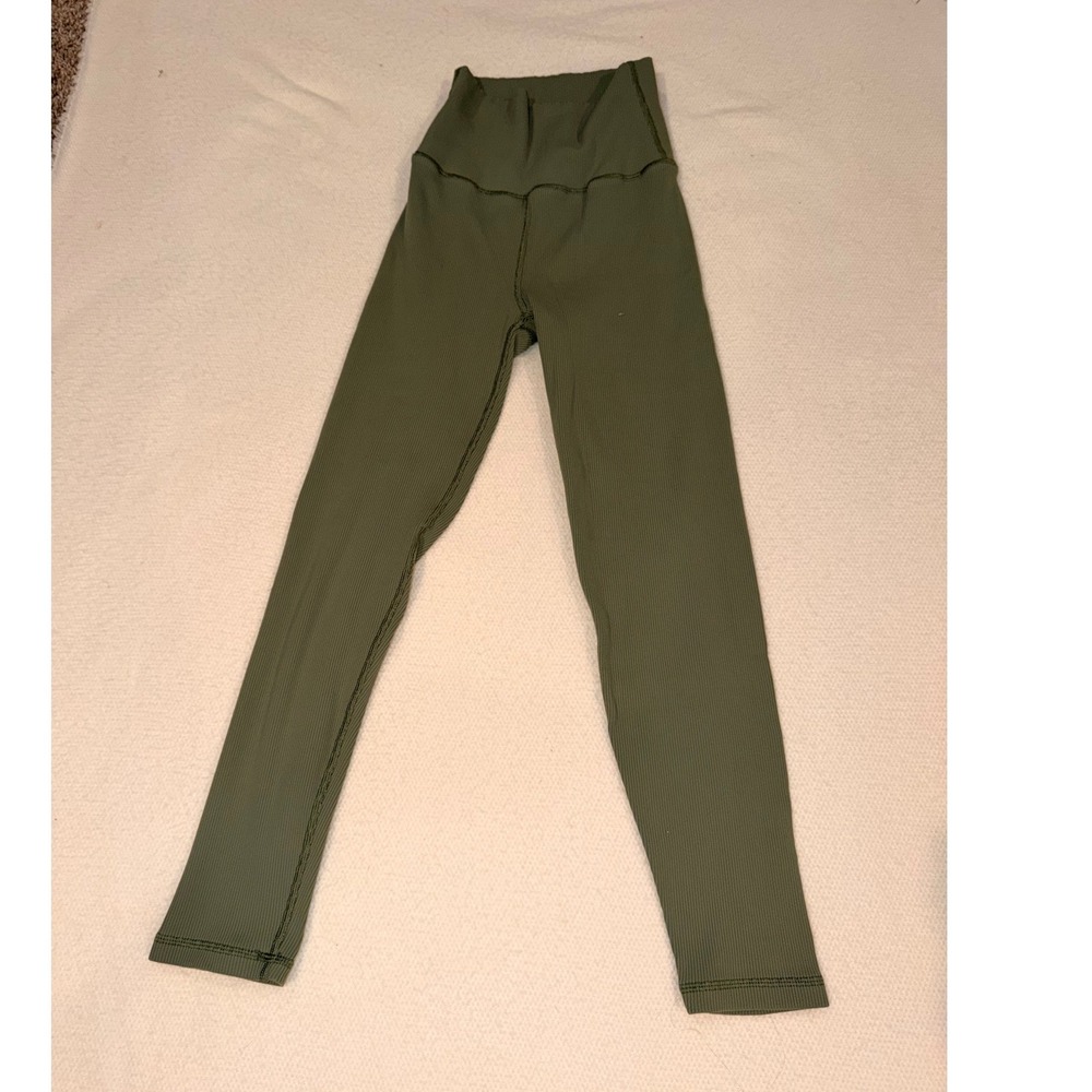 OFFLINE by Aerie Ribbed High Waisted Leggings Olive Green Small Short (658)